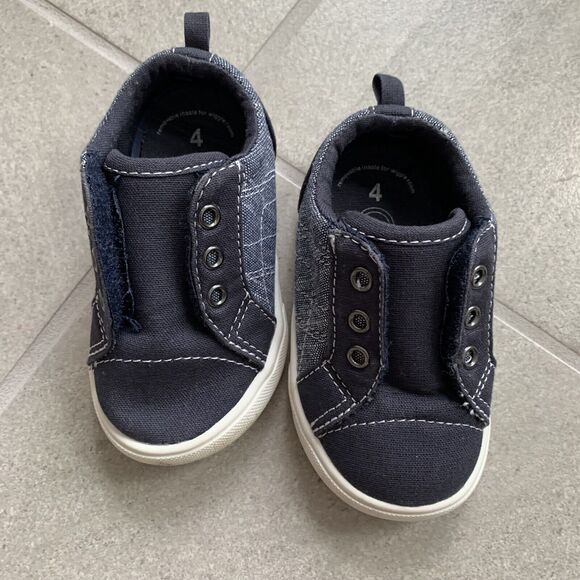 Toddler Sneakers Sz 4 Navy Blue Canvas Hook Loop Slip On Wonder Nation - Picture 1 of 4